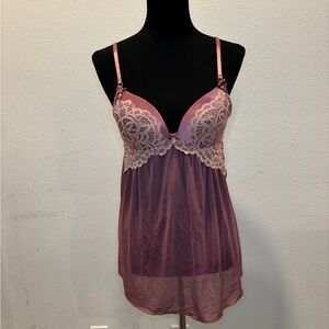 Daisy Fuentes Mauve Lace - Trim Babydoll Chemise
